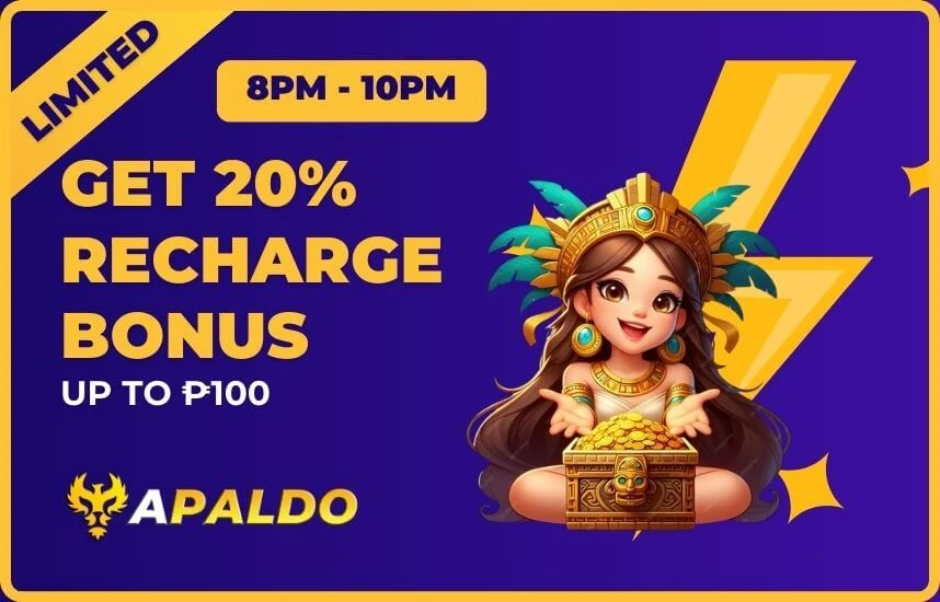 Apaldo 8pm to 10pm limited time 20% recharge bonus cover